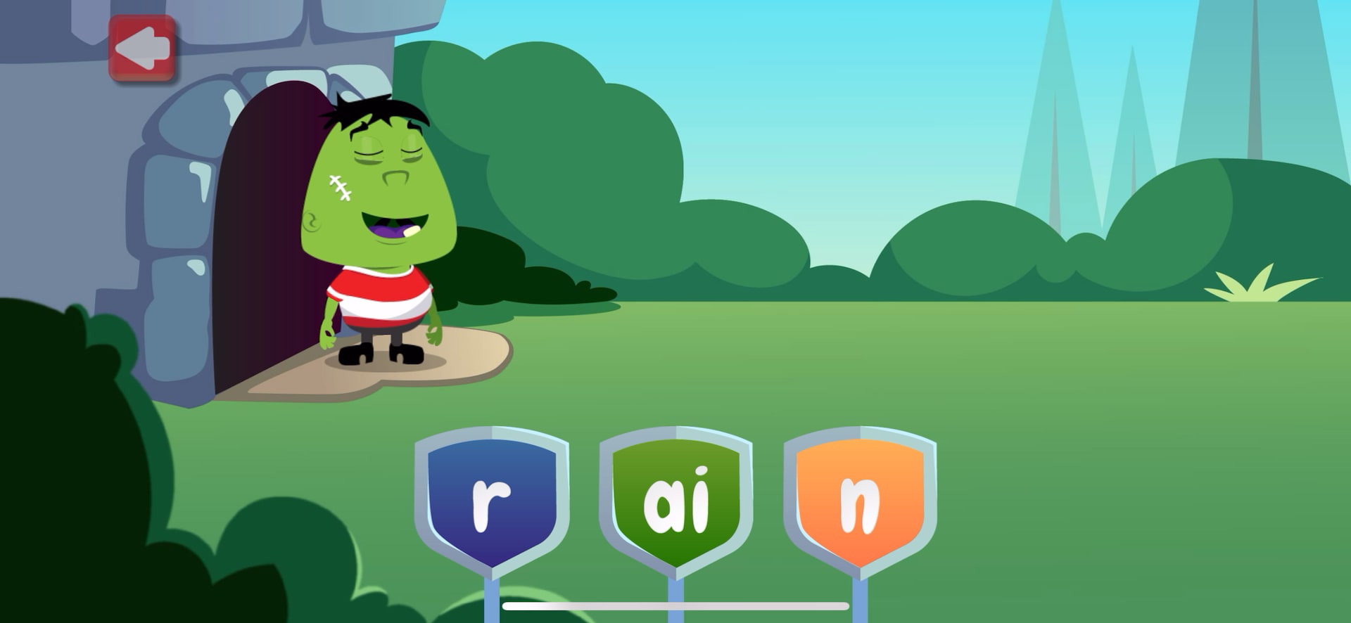 Gameplay stills: Phoneme blending: r–ai–n