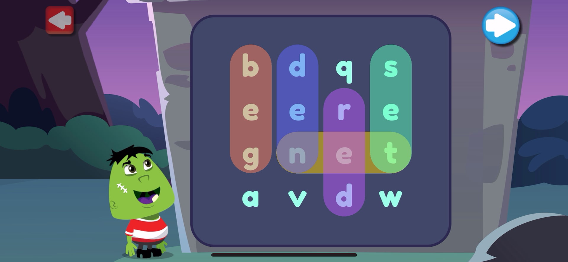 Gameplay stills: Word search: short e